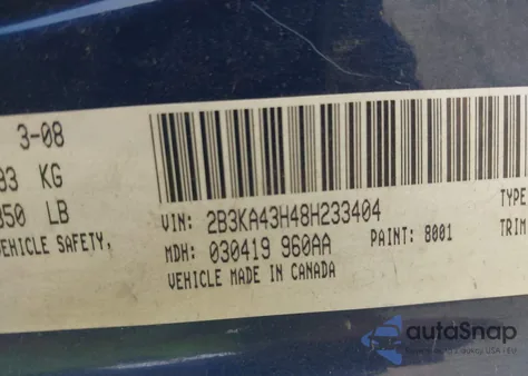 2008 Dodge Charger из США, поврежденный, VIN 2B3KA43H48H233404